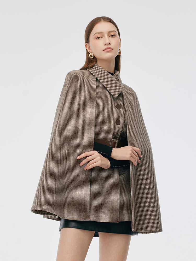 100% wełniany zestaw dwuczęściowy z czesanej wełny – peleryna i kamizelka z paskiem