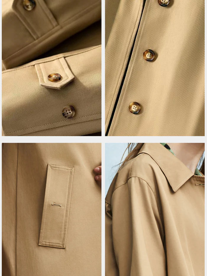 Modny elegancki płaszcz typu trencz