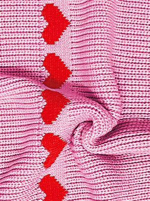 Sweter z dzianiny w czerwone wzory serc