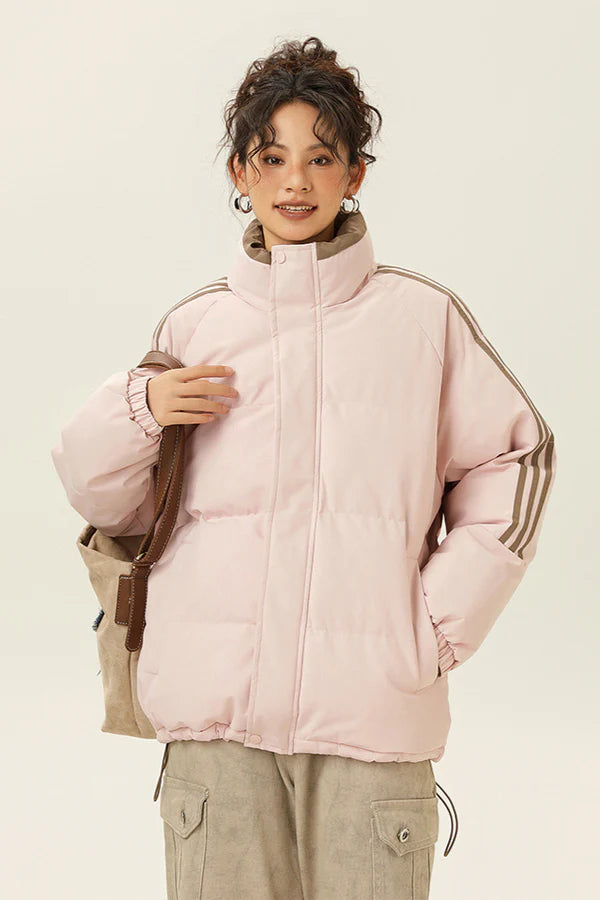 Stylowa, zimowa, sportowa, puchowa kurtka w paski