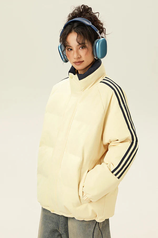 Stylowa, zimowa, sportowa, puchowa kurtka w paski