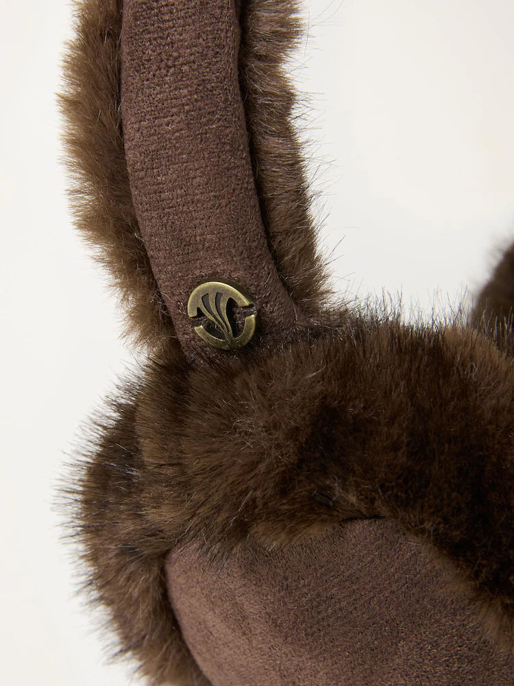 Ciemnobrązowe puszyste nauszniki FatFace