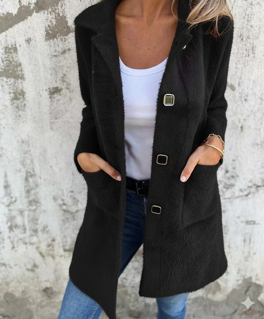 Aurine Classic – Wełniany płaszcz o eleganckim kroju z szerokim kołnierzem