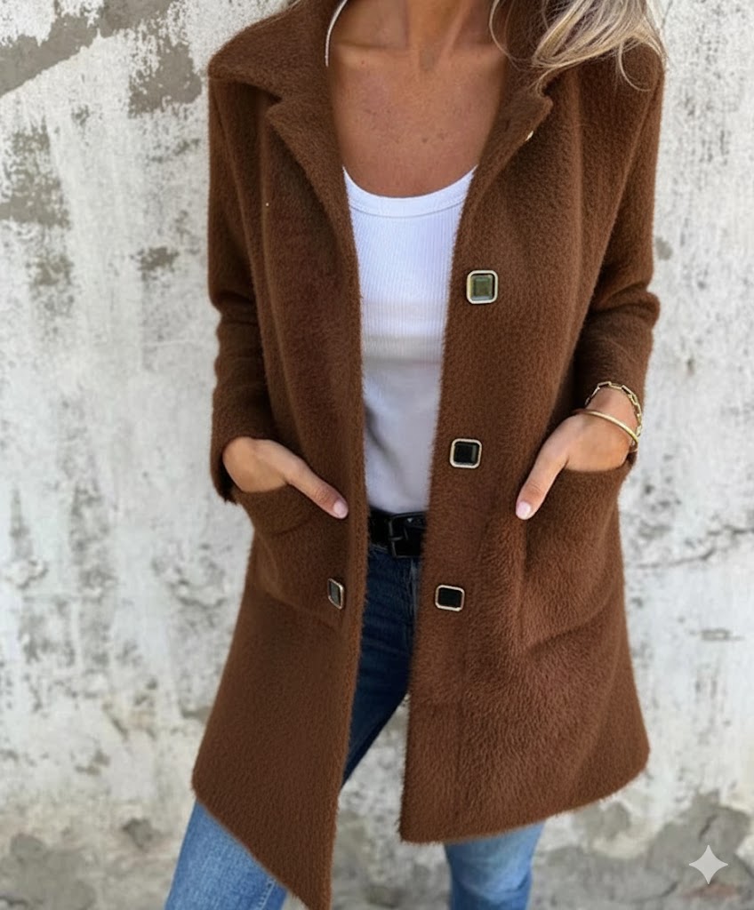 Aurine Classic – Wełniany płaszcz o eleganckim kroju z szerokim kołnierzem