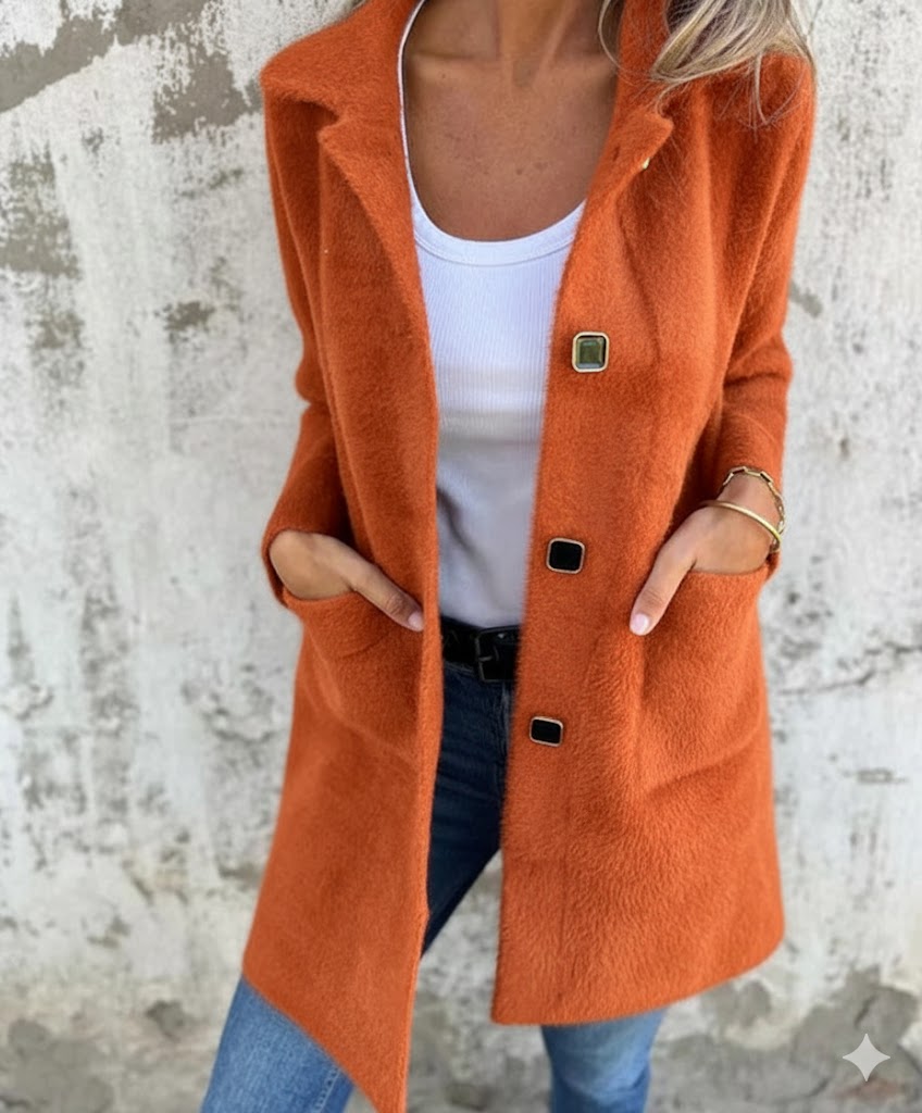 Aurine Classic – Wełniany płaszcz o eleganckim kroju z szerokim kołnierzem