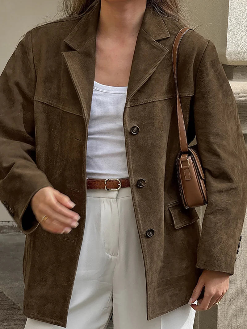 Swobodna brązowa marynarka zamszowa