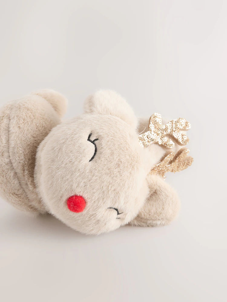 Kremowe nauszniki z motywem renifera