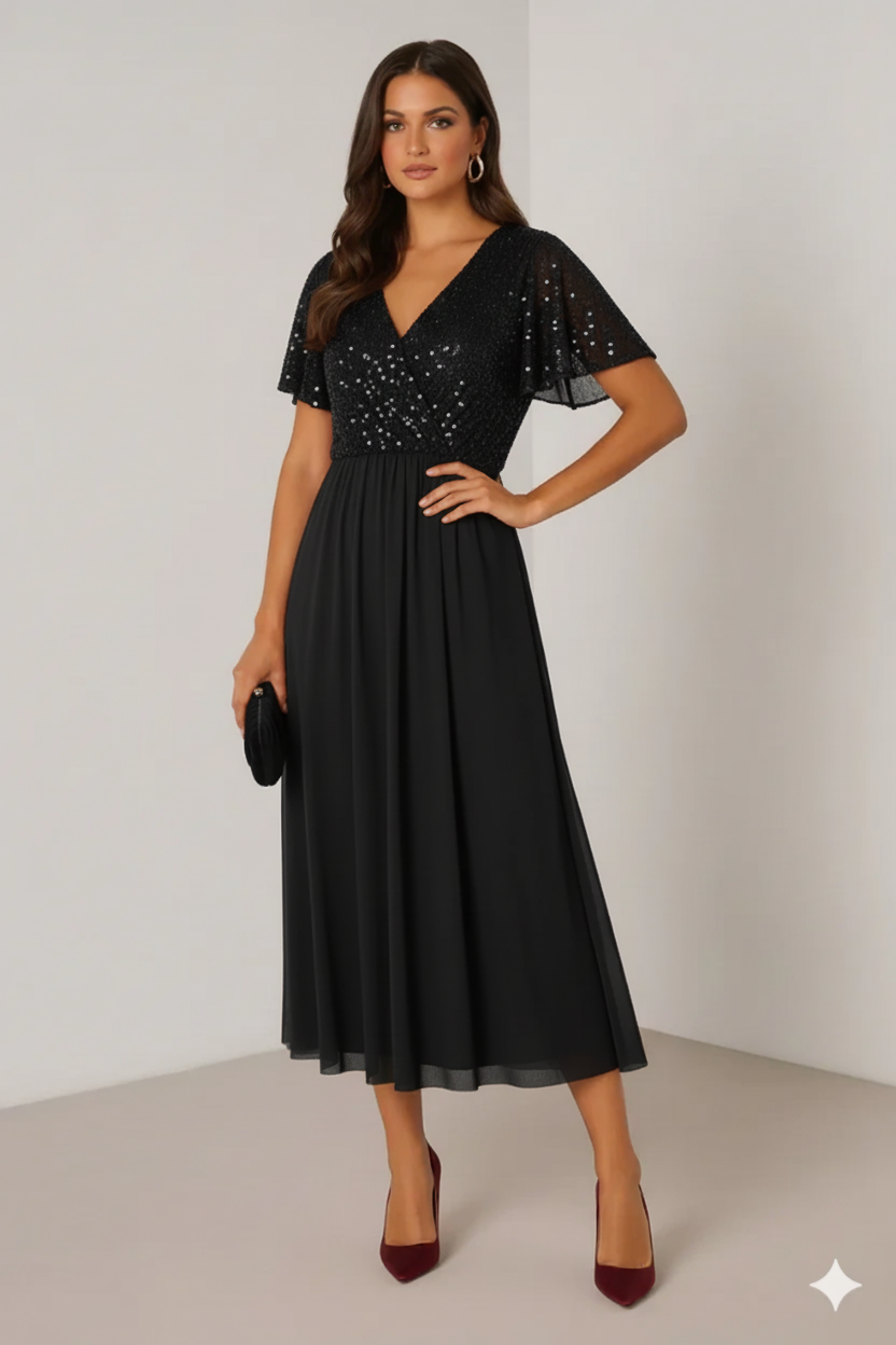 Aurena – Elegancka sukienka wieczorowa z błyszczącą górą i zwiewnym tiulowym dołem