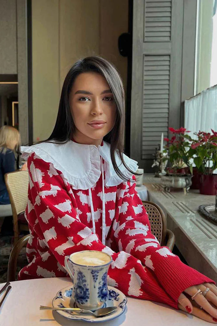 Luźny sweter z dzianiny w zwierzęcy wzór