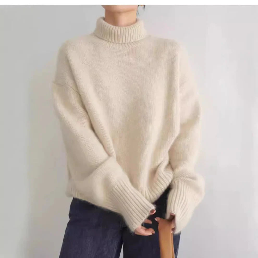 Solene Luxe – Gruby sweter z wysokim kołnierzem w stylu Korean Lazy