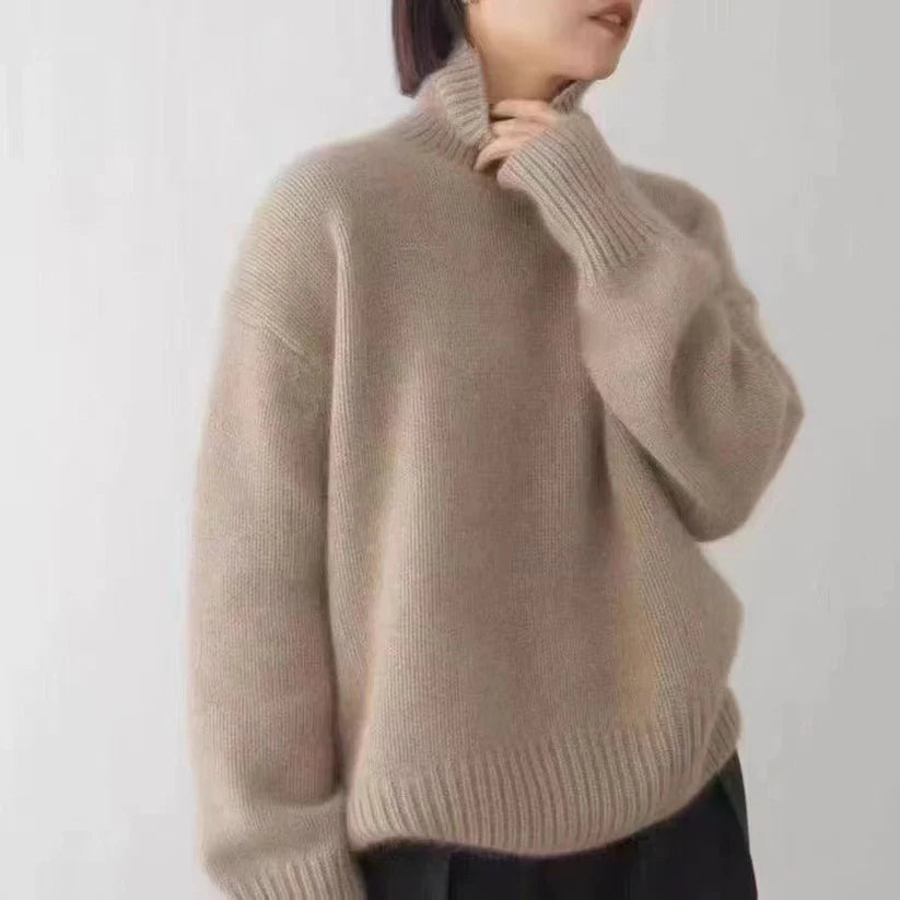Solene Luxe – Gruby sweter z wysokim kołnierzem w stylu Korean Lazy