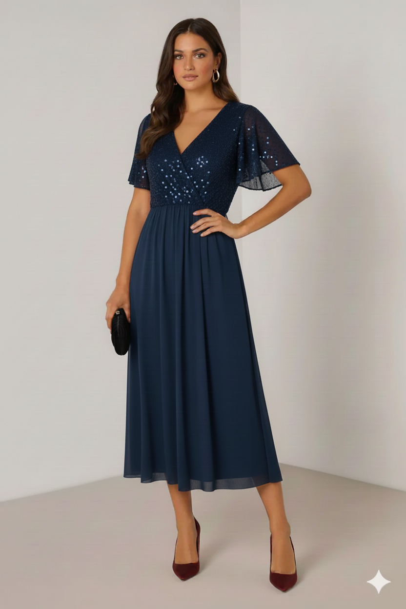 Aurena – Elegancka sukienka wieczorowa z błyszczącą górą i zwiewnym tiulowym dołem