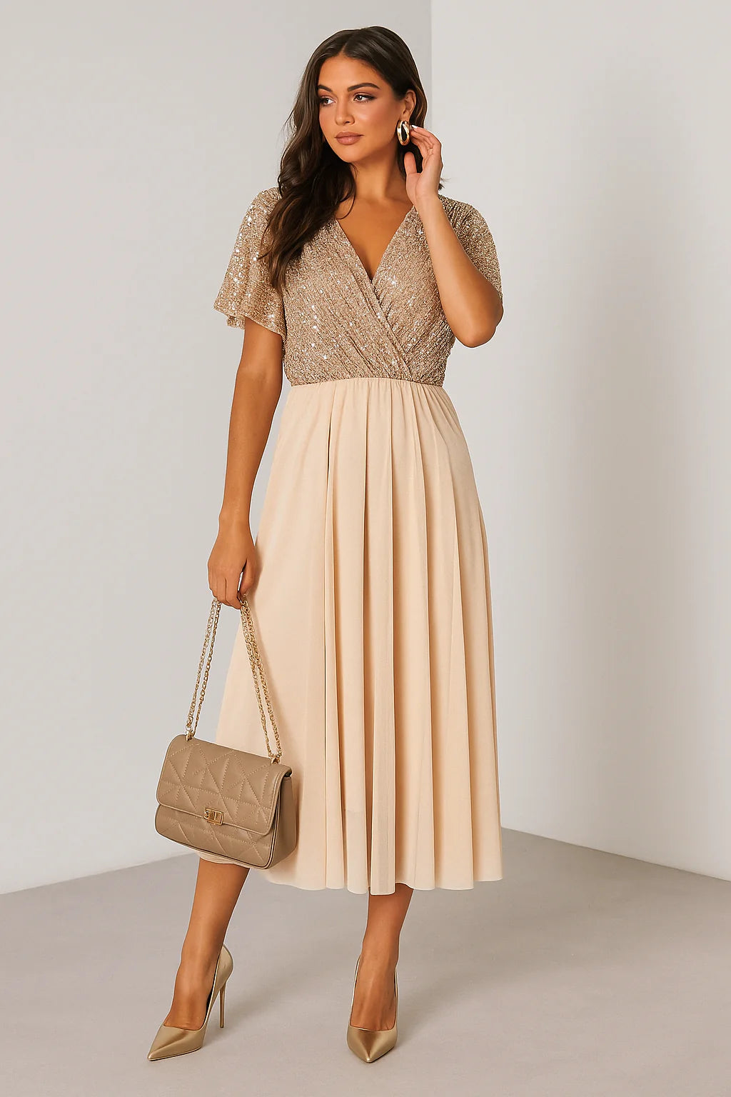 Aurena – Elegancka sukienka wieczorowa z błyszczącą górą i zwiewnym tiulowym dołem