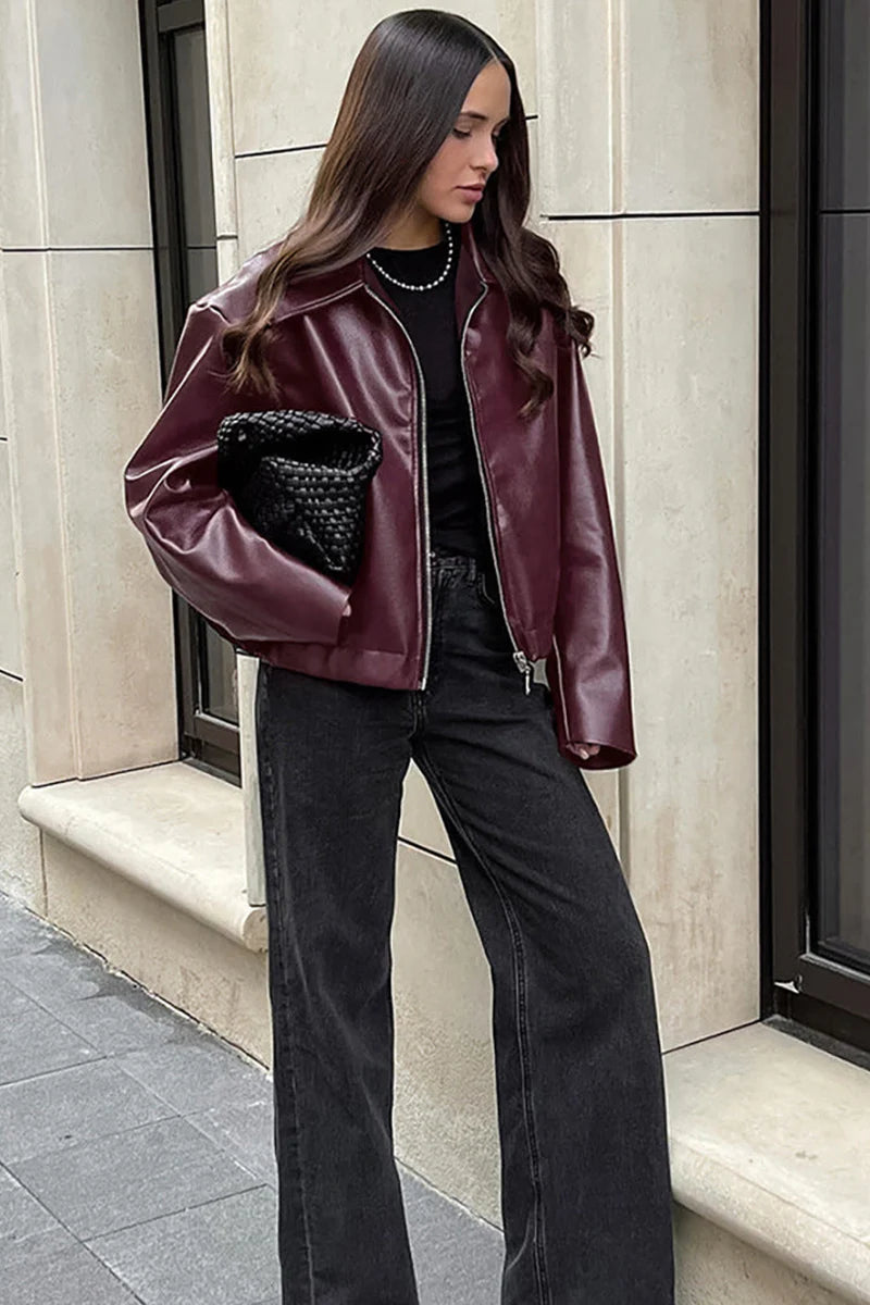 Elegancka, miejska, oversize'owa skórzana kurtka