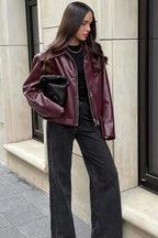 Elegancka, miejska, oversize'owa skórzana kurtka