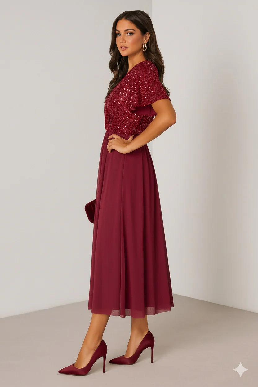 Aurena – Elegancka sukienka wieczorowa z błyszczącą górą i zwiewnym tiulowym dołem