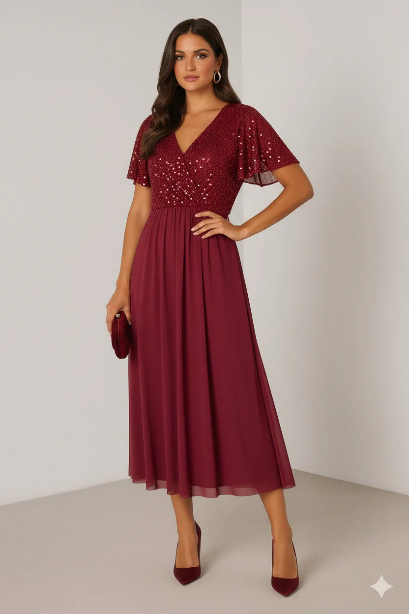 Aurena – Elegancka sukienka wieczorowa z błyszczącą górą i zwiewnym tiulowym dołem